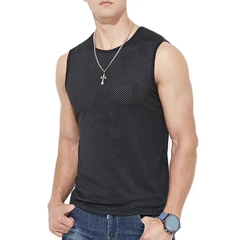 1 PC Men's Ice Silk Mesh Tank Tops Gym Stringer Transparent Bodybuilding Sleeveless Shirt Fitness Vest Male mesh Muscle Singlets