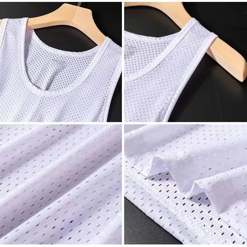 1 PC Men's Ice Silk Mesh Tank Tops Gym Stringer Transparent Bodybuilding Sleeveless Shirt Fitness Vest Male mesh Muscle Singlets