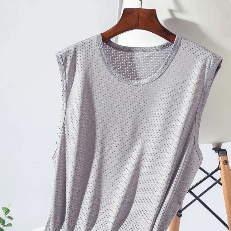 1 PC Men's Ice Silk Mesh Tank Tops Gym Stringer Transparent Bodybuilding Sleeveless Shirt Fitness Vest Male mesh Muscle Singlets