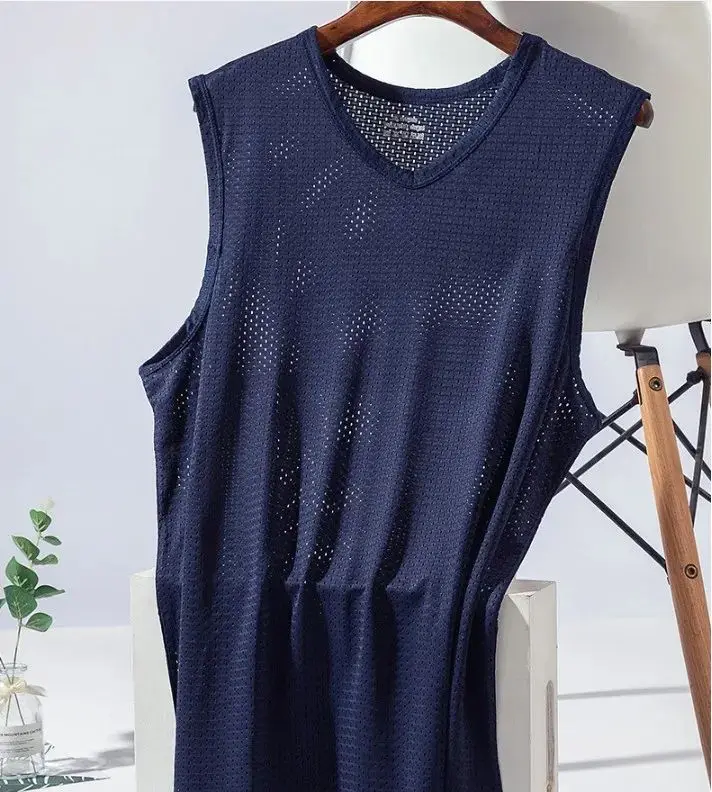 1 PC Men's Ice Silk Mesh Tank Tops Gym Stringer Transparent Bodybuilding Sleeveless Shirt Fitness Vest Male mesh Muscle Singlets
