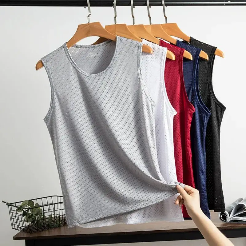 1 PC Men's Ice Silk Mesh Tank Tops Gym Stringer Transparent Bodybuilding Sleeveless Shirt Fitness Vest Male mesh Muscle Singlets