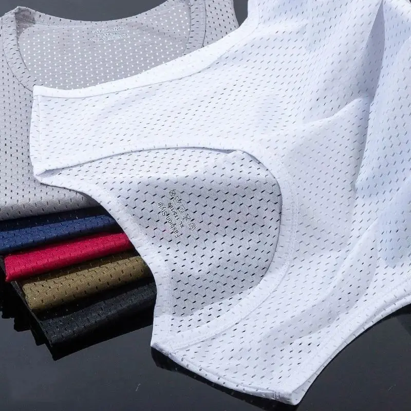 1 PC Men's Ice Silk Mesh Tank Tops Gym Stringer Transparent Bodybuilding Sleeveless Shirt Fitness Vest Male mesh Muscle Singlets