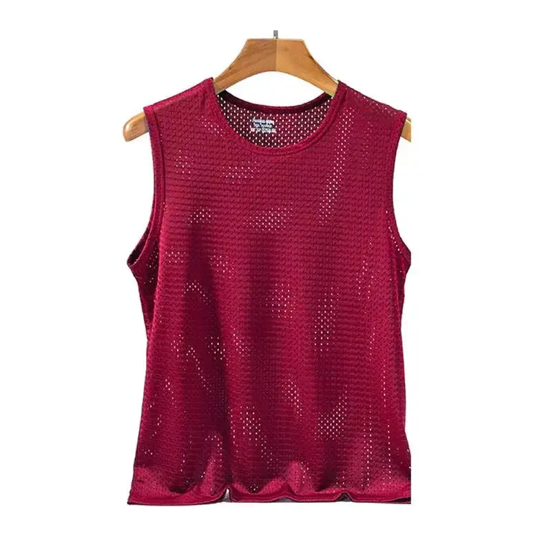 1 PC Men's Ice Silk Mesh Tank Tops Gym Stringer Transparent Bodybuilding Sleeveless Shirt Fitness Vest Male mesh Muscle Singlets
