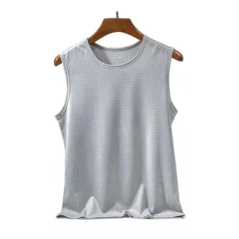 1 PC Men's Ice Silk Mesh Tank Tops Gym Stringer Transparent Bodybuilding Sleeveless Shirt Fitness Vest Male mesh Muscle Singlets