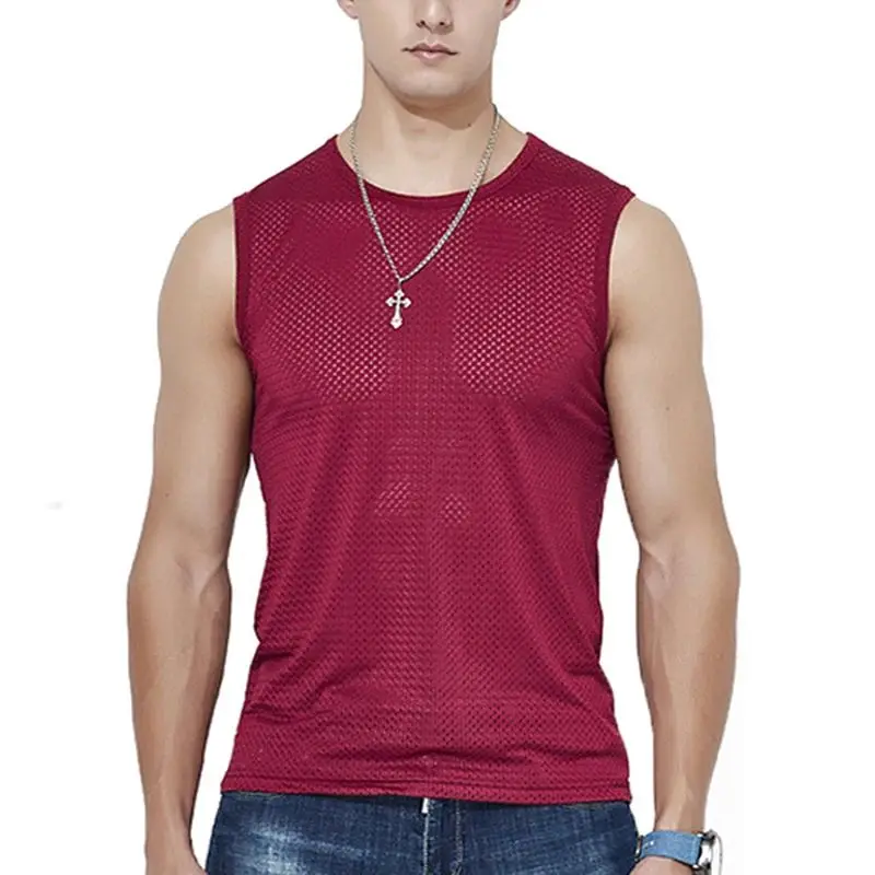1 PC Men's Ice Silk Mesh Tank Tops Gym Stringer Transparent Bodybuilding Sleeveless Shirt Fitness Vest Male mesh Muscle Singlets