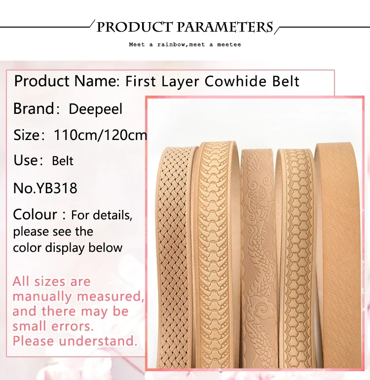 3.8cm*110/120cm Deepeel Embossed Belts First Layer Cowhide Waistband Genuine Leather Belt for Man DIY Handmade Accessories