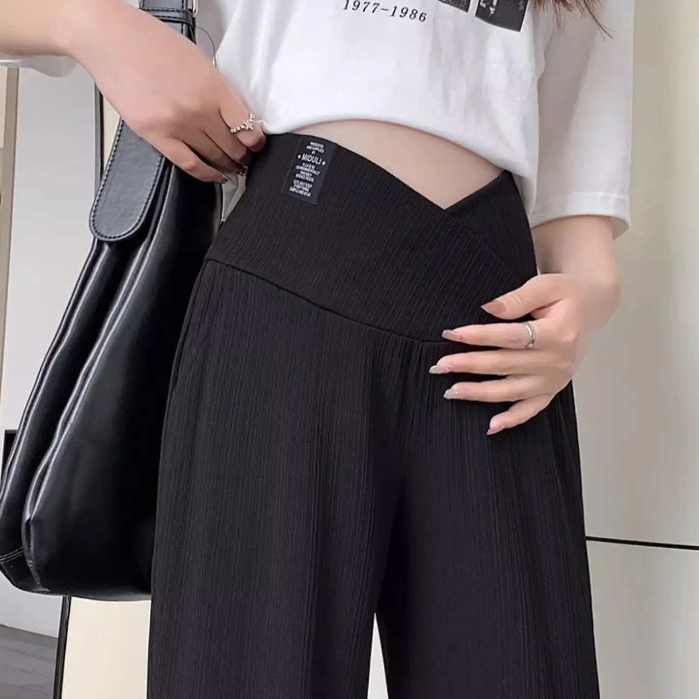 Pregnant Women Summer Thin Wide Leg Pants Loose Maternity Abdomen High Waist Trousers Pregnancy Full Length Belly Pants