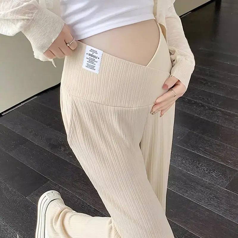 Pregnant Women Summer Thin Wide Leg Pants Loose Maternity Abdomen High Waist Trousers Pregnancy Full Length Belly Pants