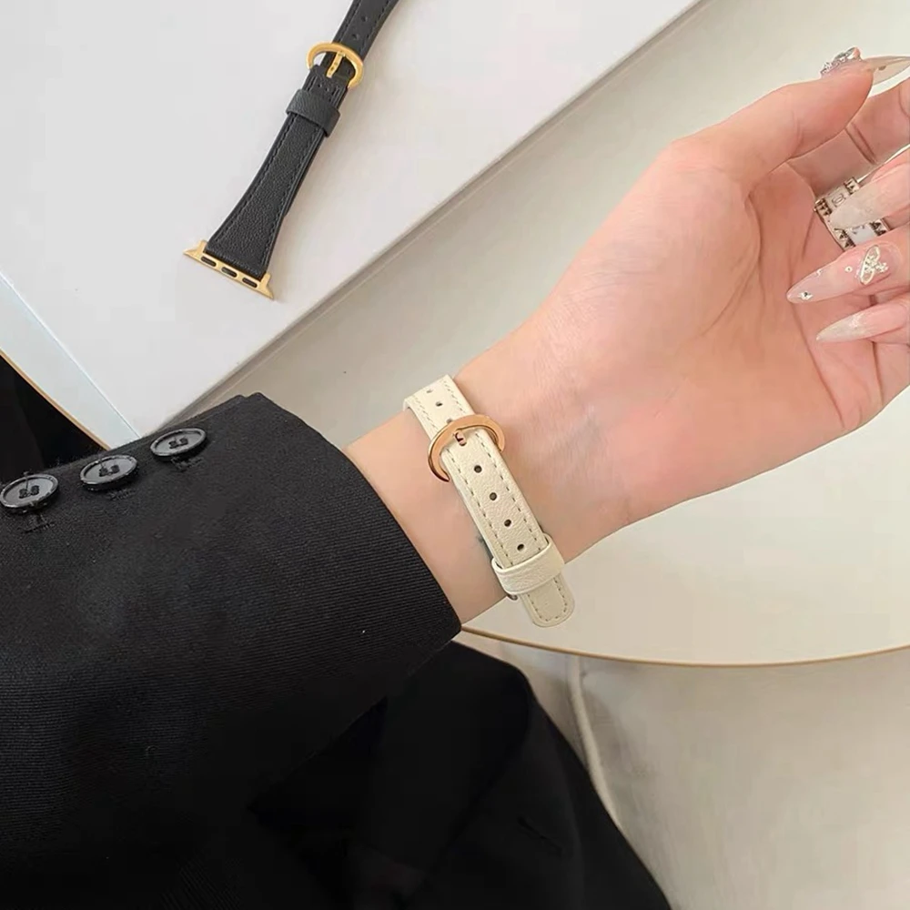 Elegant Slim Leather Loop For Apple Watch Band Correa For Women Sport Thin 38mm 40mm 41mm 42mm 44mm 45mm 49mm
