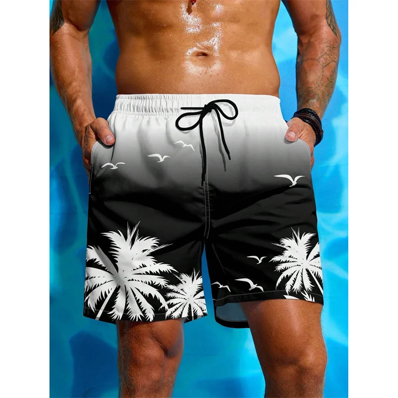 Palm Tree Pattern Beach Shorts Men Gradient 3D Printed Swim Trunks Summer Breathable Short Pants Loose Board Shorts Streetwear