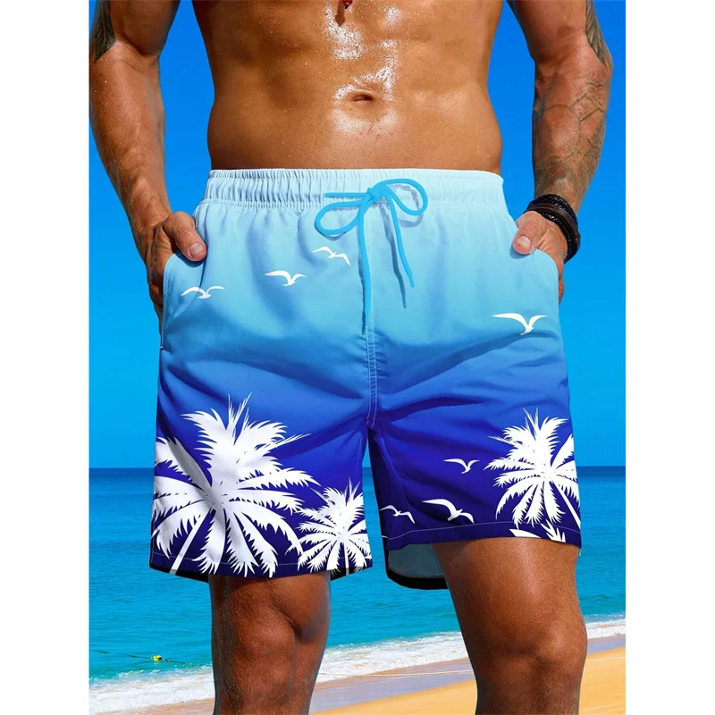 Palm Tree Pattern Beach Shorts Men Gradient 3D Printed Swim Trunks Summer Breathable Short Pants Loose Board Shorts Streetwear