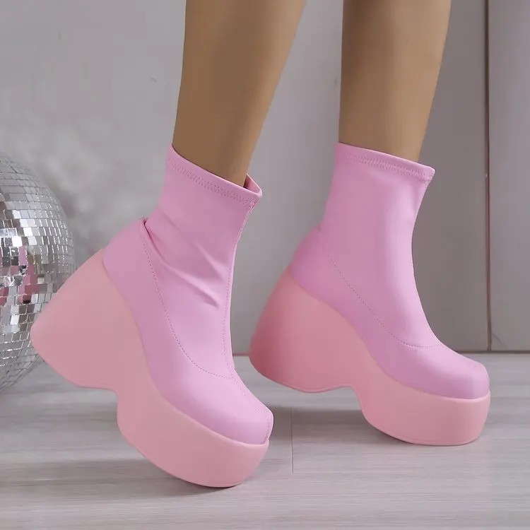 Brand Women Boots Gothic Style Platform Women Ankle Boots High Quality Walking Comfy Woman Shoes New Sexy High Heels Big Size 43