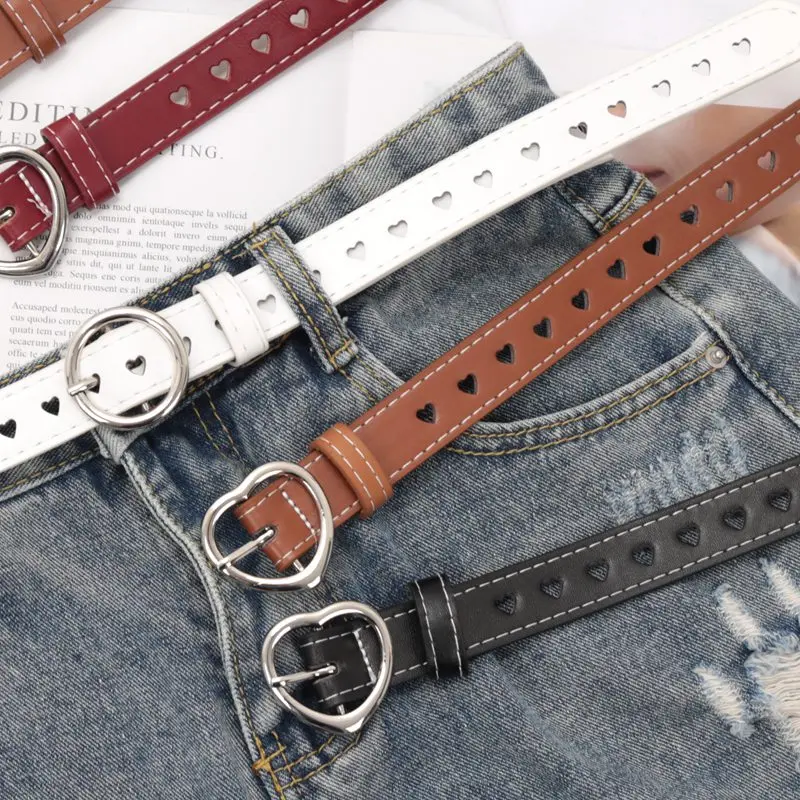 Women PU Leather Belt Hollow Out Loving Heart Ladies Waist Belt Personality Female Designer Jeans Pants Strap for Women Girls