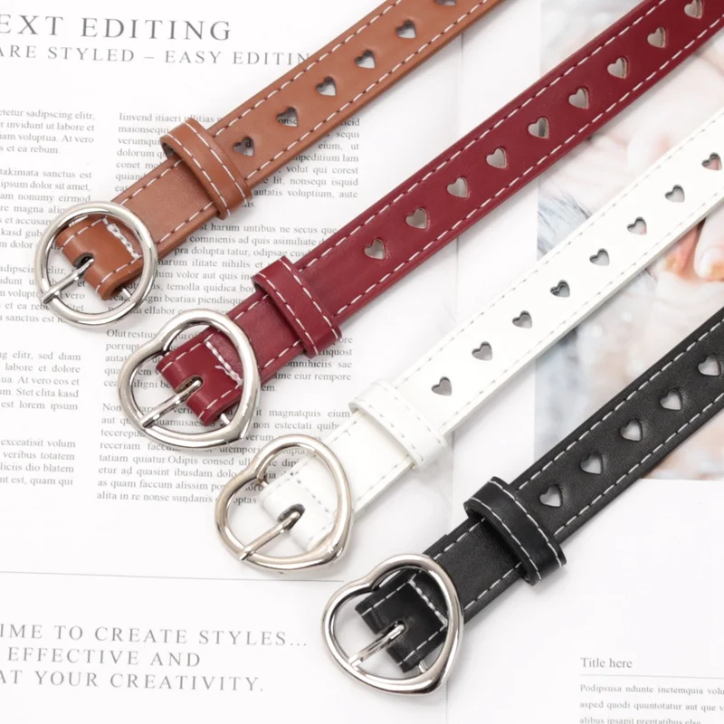 Women PU Leather Belt Hollow Out Loving Heart Ladies Waist Belt Personality Female Designer Jeans Pants Strap for Women Girls