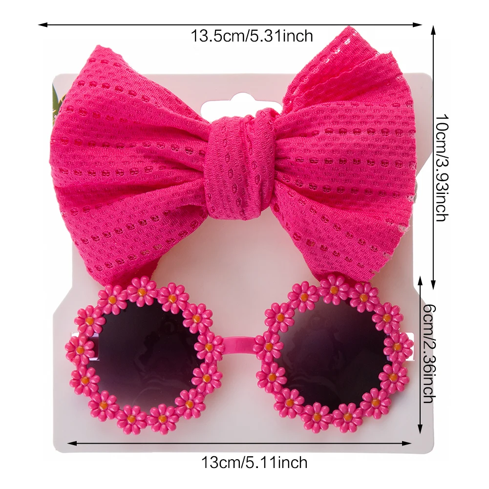 2Pcs/Card Daisy Baby Sunglasses Eyelet Bow Headband Set Elastic Nylon Hair Bands Seaside Sun Glasses Kids Headwear