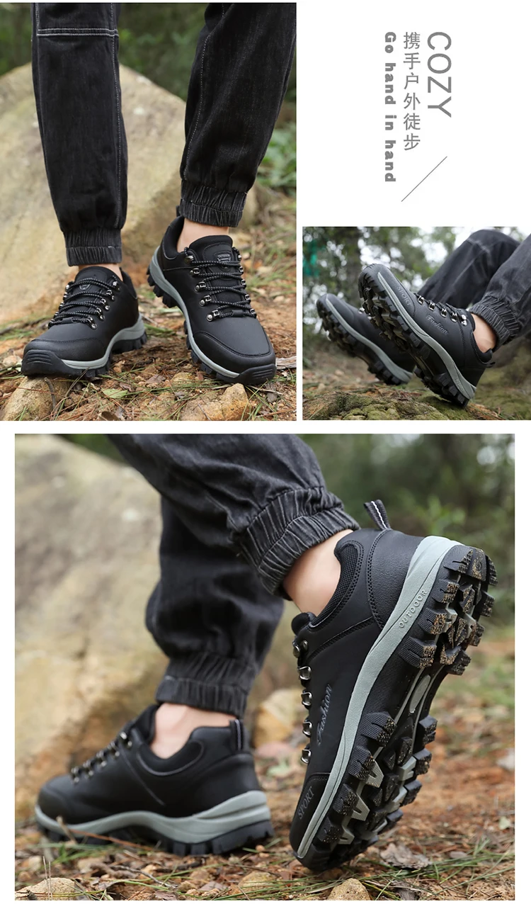Men outdoor hiking shoes mountaineering sports shoes lace-up hiking outdoor comfortable non-slip thick-soled mountain shoes 46