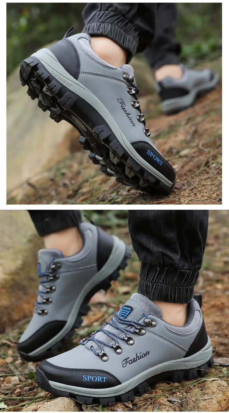 Men outdoor hiking shoes mountaineering sports shoes lace-up hiking outdoor comfortable non-slip thick-soled mountain shoes 46