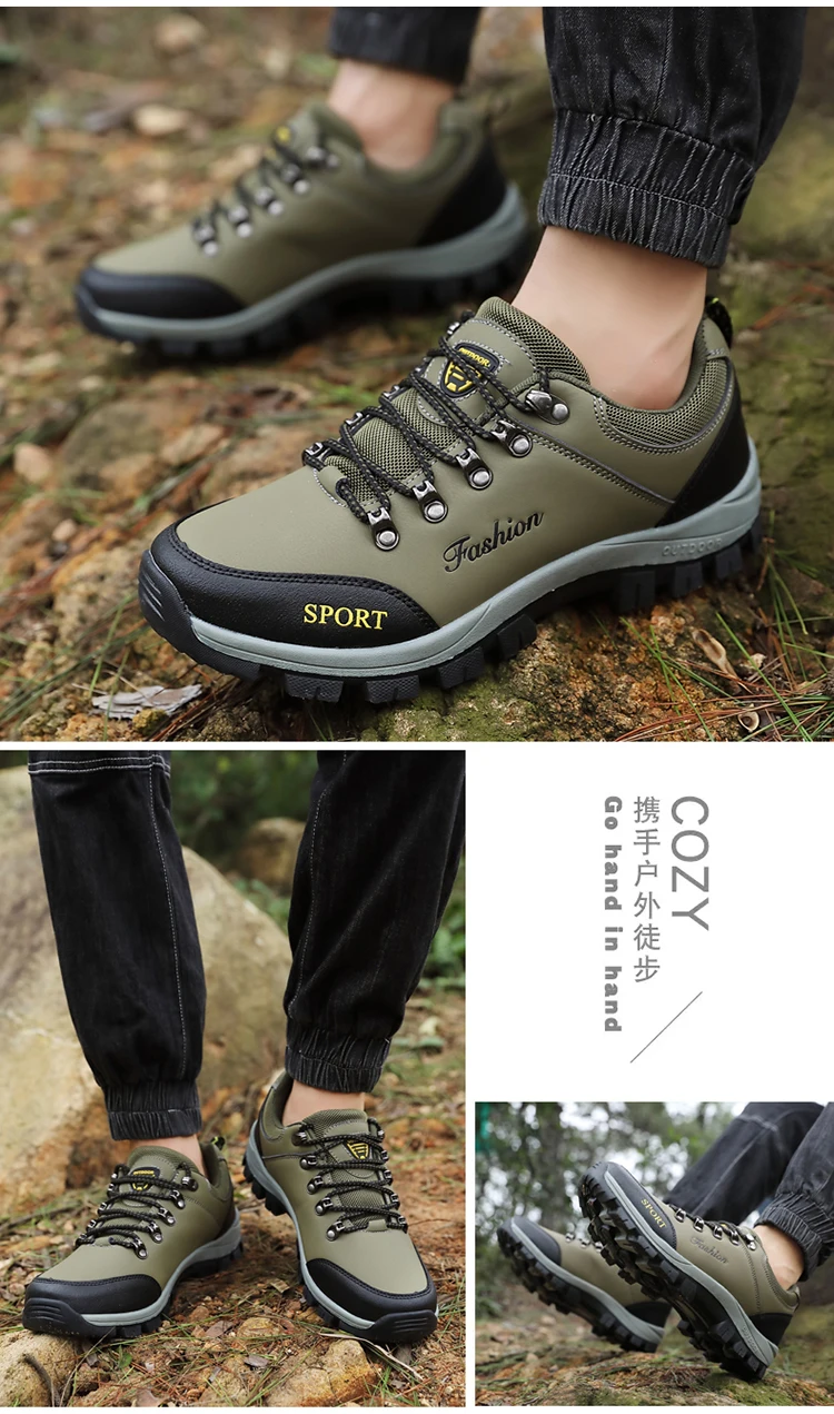 Men outdoor hiking shoes mountaineering sports shoes lace-up hiking outdoor comfortable non-slip thick-soled mountain shoes 46