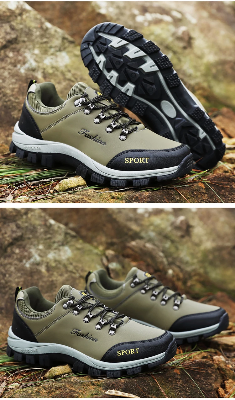 Men outdoor hiking shoes mountaineering sports shoes lace-up hiking outdoor comfortable non-slip thick-soled mountain shoes 46
