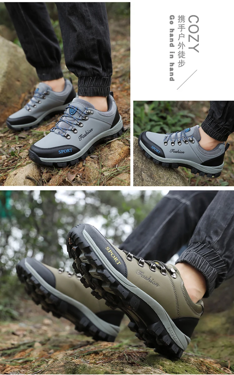 Men outdoor hiking shoes mountaineering sports shoes lace-up hiking outdoor comfortable non-slip thick-soled mountain shoes 46