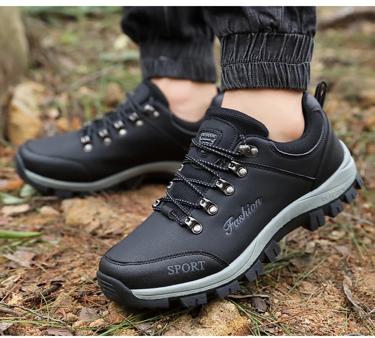 Men outdoor hiking shoes mountaineering sports shoes lace-up hiking outdoor comfortable non-slip thick-soled mountain shoes 46