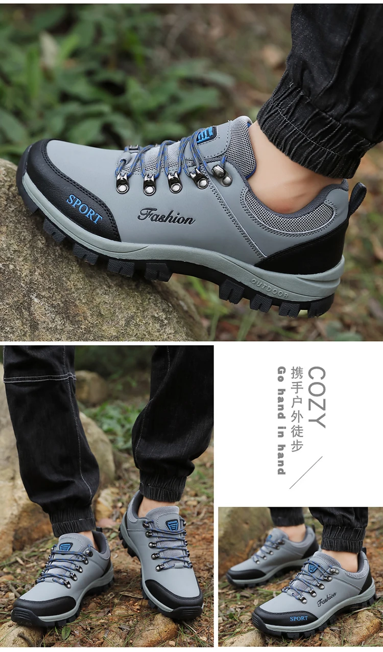 Men outdoor hiking shoes mountaineering sports shoes lace-up hiking outdoor comfortable non-slip thick-soled mountain shoes 46