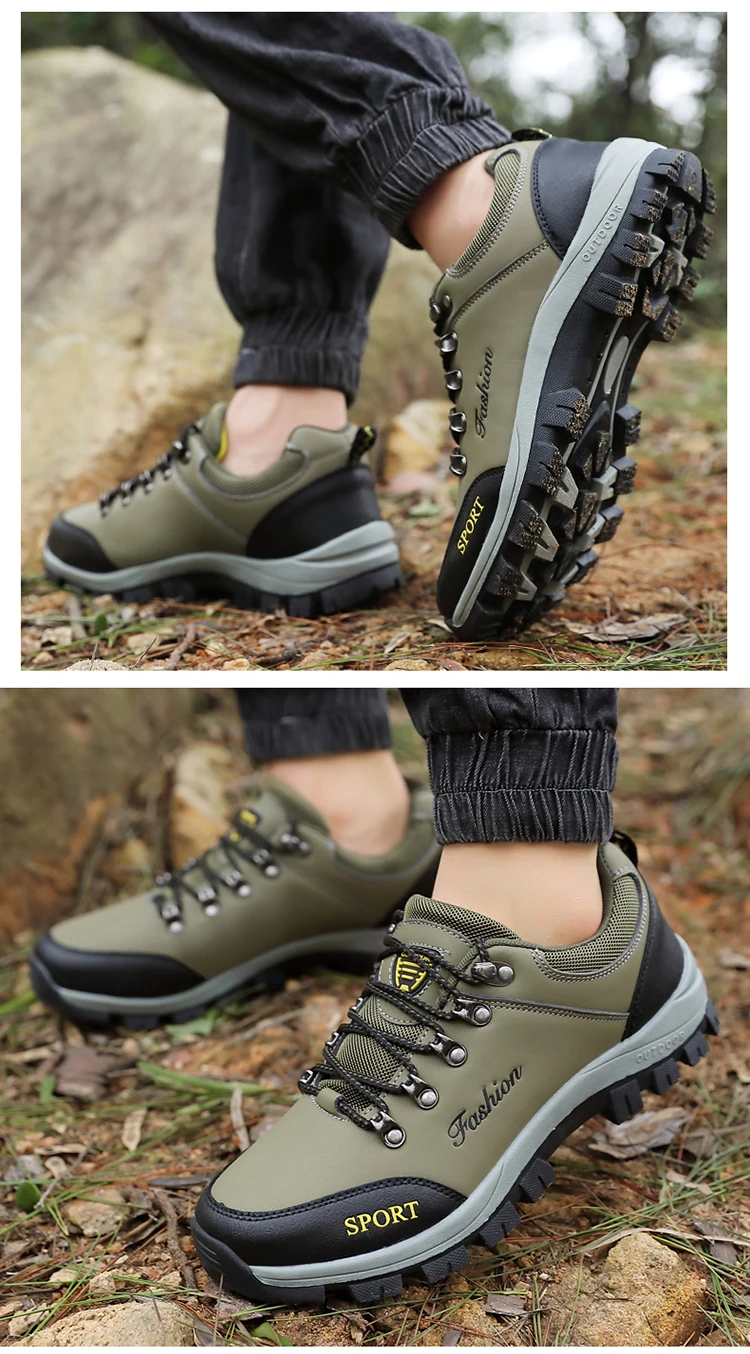 Men outdoor hiking shoes mountaineering sports shoes lace-up hiking outdoor comfortable non-slip thick-soled mountain shoes 46