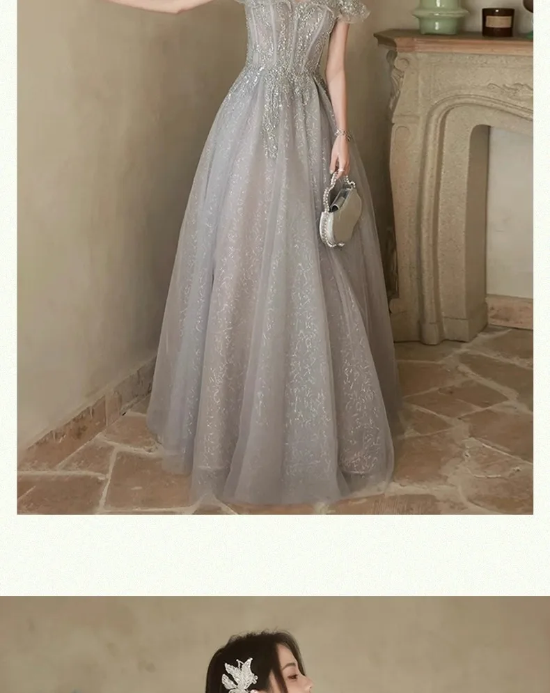 BeitifuBaby Women's Prom Dresses Vestidos Elegantes Princess Style Ruffles Off The Shoulder Ball Gown Evening Dress for Women