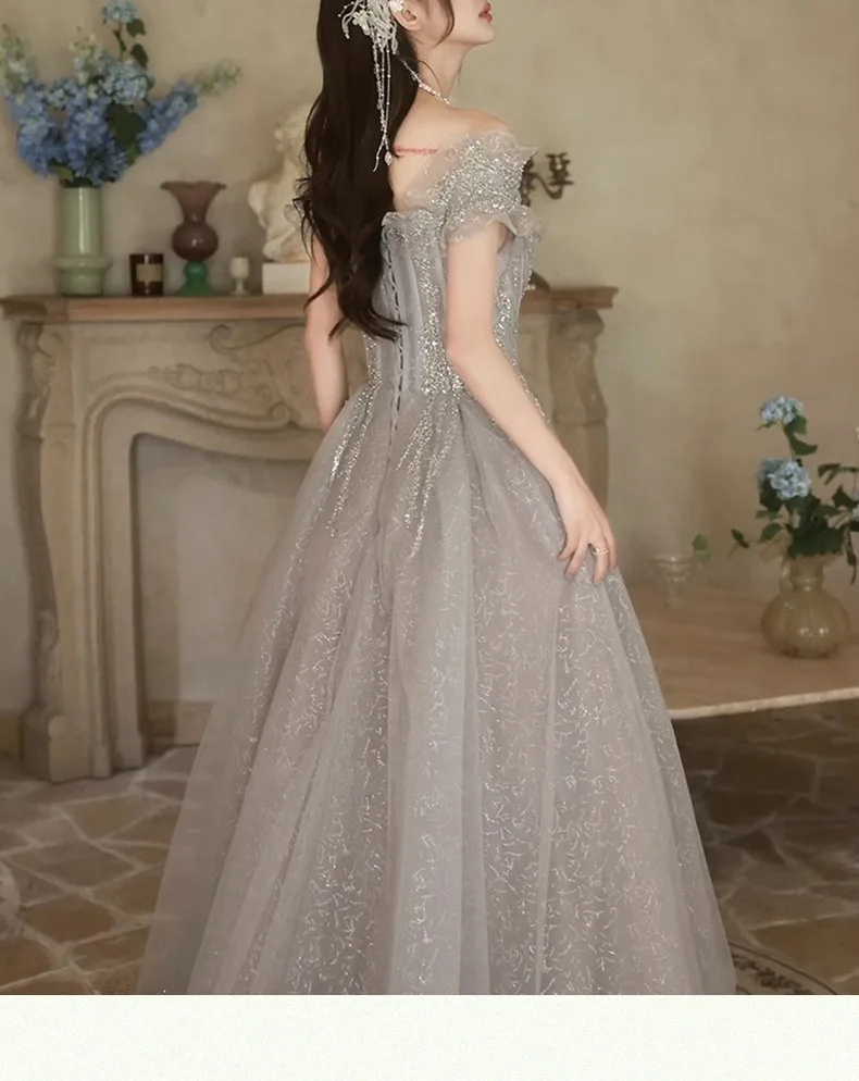 BeitifuBaby Women's Prom Dresses Vestidos Elegantes Princess Style Ruffles Off The Shoulder Ball Gown Evening Dress for Women