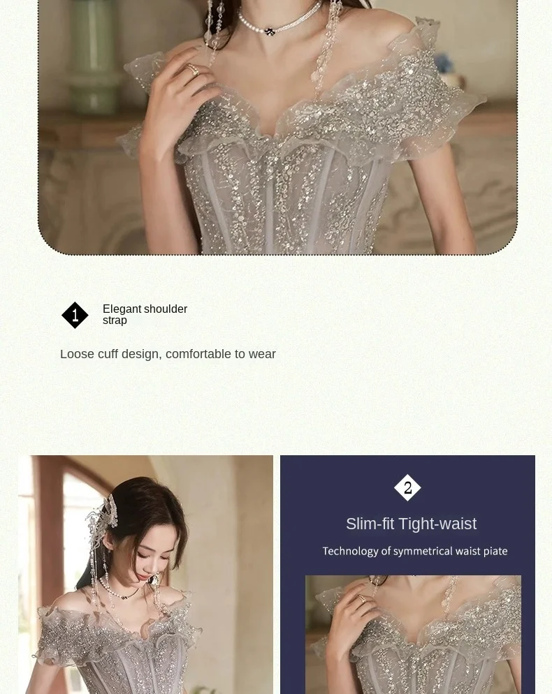 BeitifuBaby Women's Prom Dresses Vestidos Elegantes Princess Style Ruffles Off The Shoulder Ball Gown Evening Dress for Women