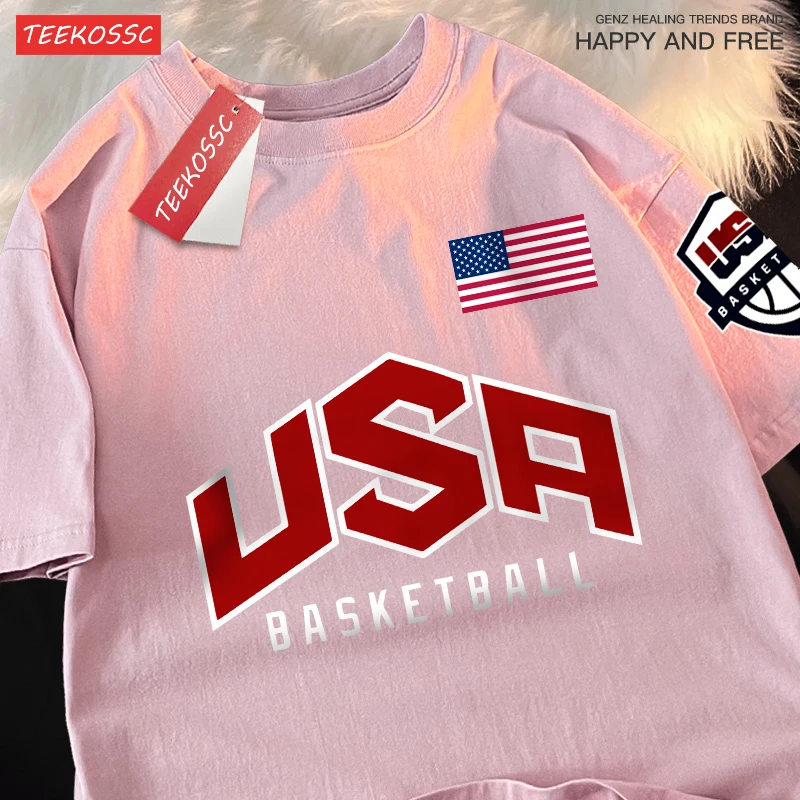 USA Basketballer Printed Street Casual T-Shirts Men Women Loose Oversized Clothing Breathable Cotton Short Sleeved Couple Tees