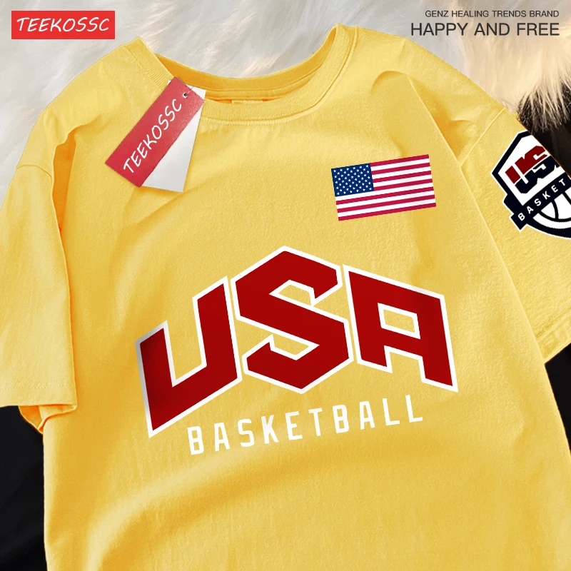 USA Basketballer Printed Street Casual T-Shirts Men Women Loose Oversized Clothing Breathable Cotton Short Sleeved Couple Tees