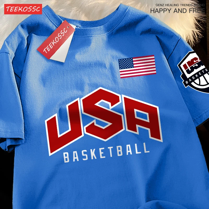 USA Basketballer Printed Street Casual T-Shirts Men Women Loose Oversized Clothing Breathable Cotton Short Sleeved Couple Tees