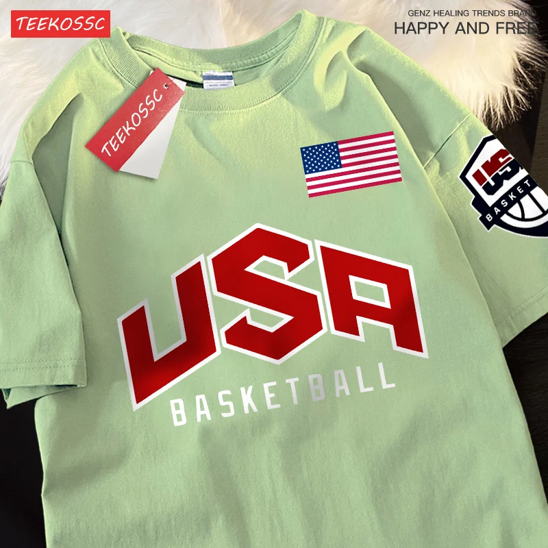 USA Basketballer Printed Street Casual T-Shirts Men Women Loose Oversized Clothing Breathable Cotton Short Sleeved Couple Tees