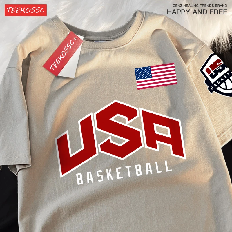 USA Basketballer Printed Street Casual T-Shirts Men Women Loose Oversized Clothing Breathable Cotton Short Sleeved Couple Tees