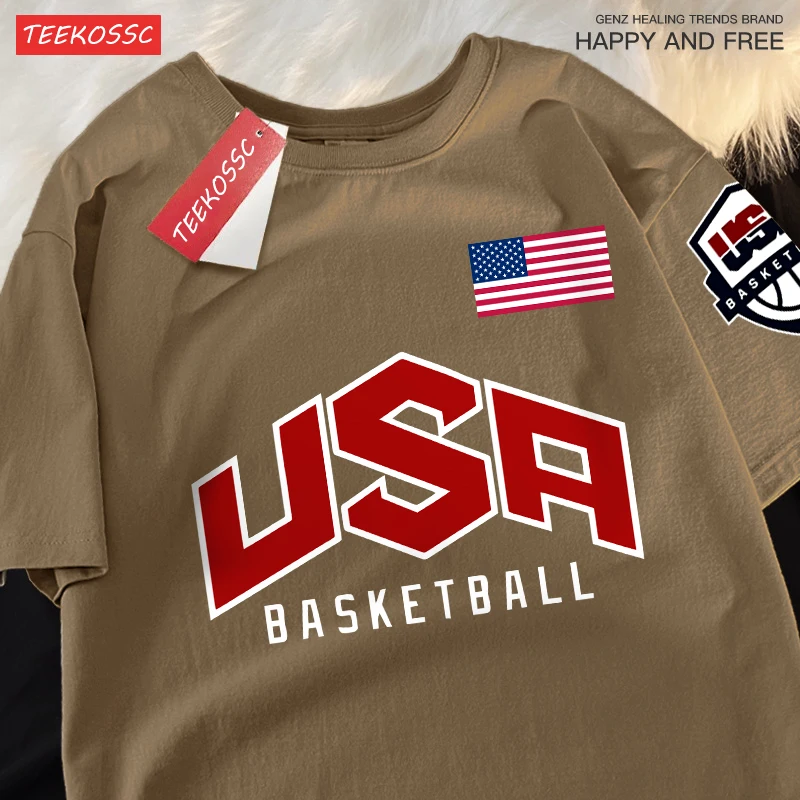USA Basketballer Printed Street Casual T-Shirts Men Women Loose Oversized Clothing Breathable Cotton Short Sleeved Couple Tees