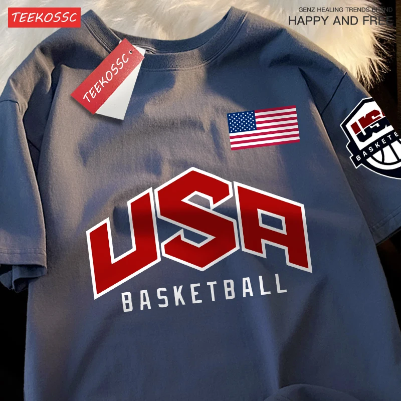 USA Basketballer Printed Street Casual T-Shirts Men Women Loose Oversized Clothing Breathable Cotton Short Sleeved Couple Tees