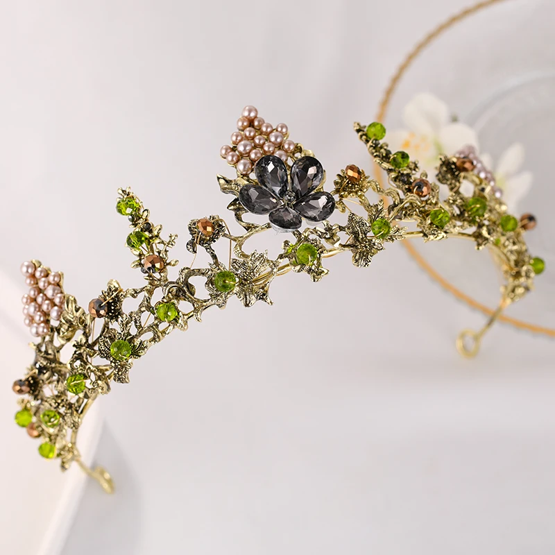 Gold Pearl Flower Crystal Wedding Crown Bride Tiaras And Crowns Queen Diadem Pageant Party Crown Bridal Hair Jewelry Accessories