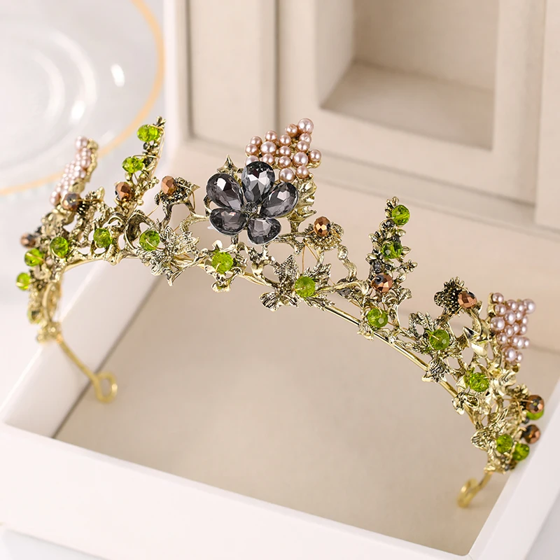 Gold Pearl Flower Crystal Wedding Crown Bride Tiaras And Crowns Queen Diadem Pageant Party Crown Bridal Hair Jewelry Accessories