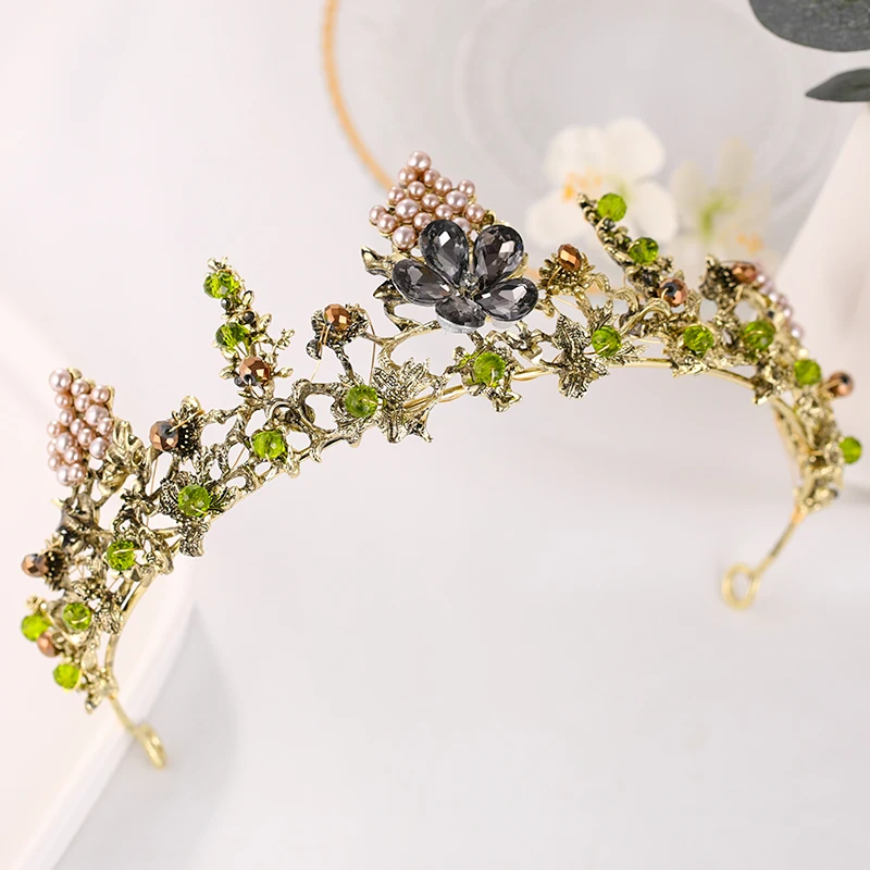 Gold Pearl Flower Crystal Wedding Crown Bride Tiaras And Crowns Queen Diadem Pageant Party Crown Bridal Hair Jewelry Accessories