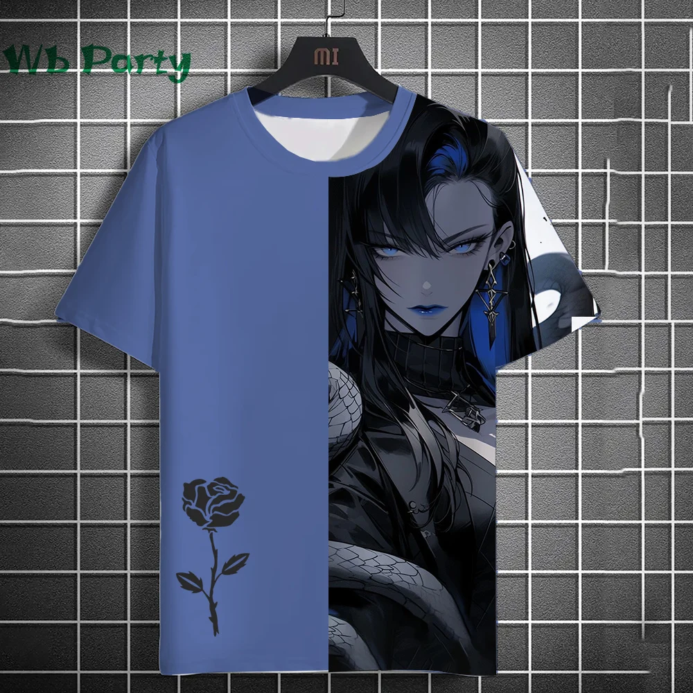 3D Print Clothing Anime Girls Rose Print Unisex Short Sleeve Anime Girls Graphic T Shirts Gothic T-Shirt Round Neck T-Shirt Tops