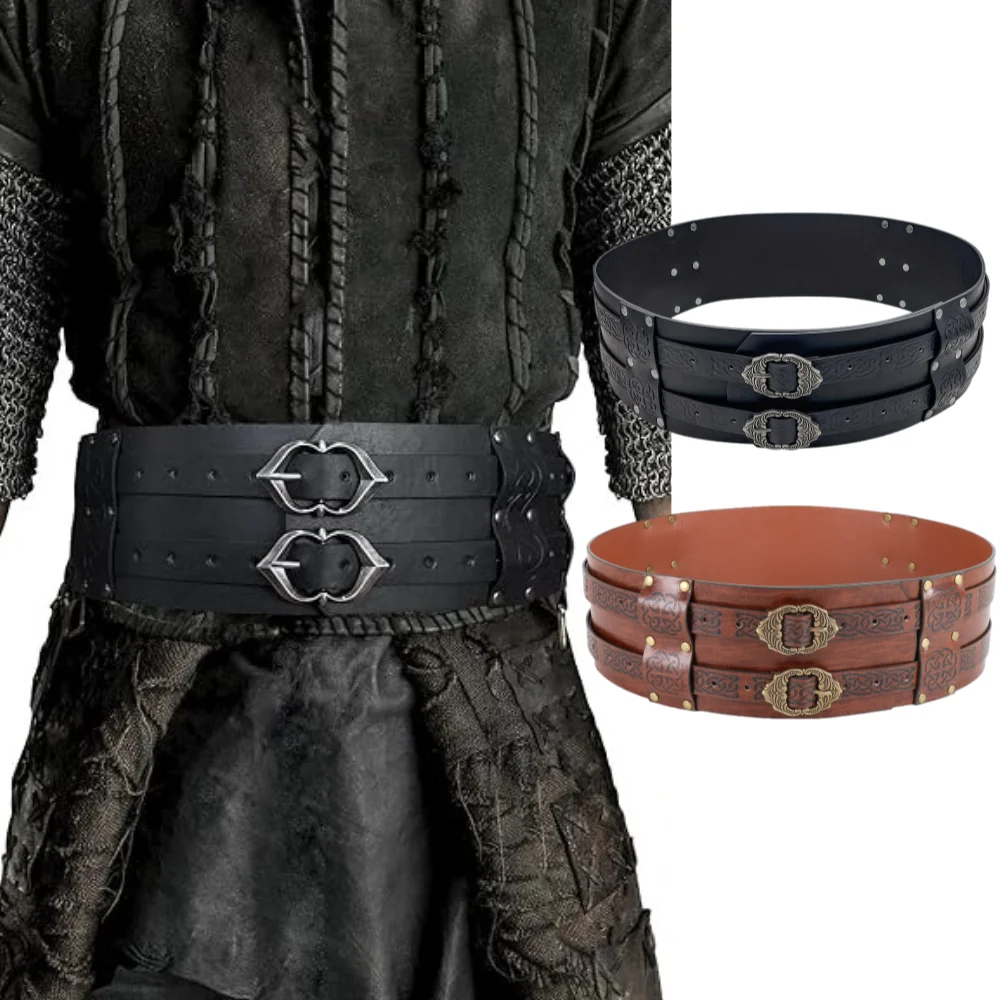 Medieval Viking Wide Belt Halloween Medieval Faux Leather Armor Belt Knight Cosplay Corset Belt LARP Costume