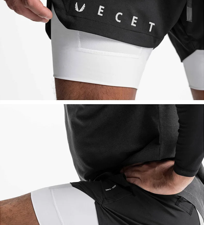 Mens Gyms Fitness 2 in 1 Quick Dry Shorts Summer Running Bodybuilding Jogging Casual Short Pants Workout Male Basketball Bottoms