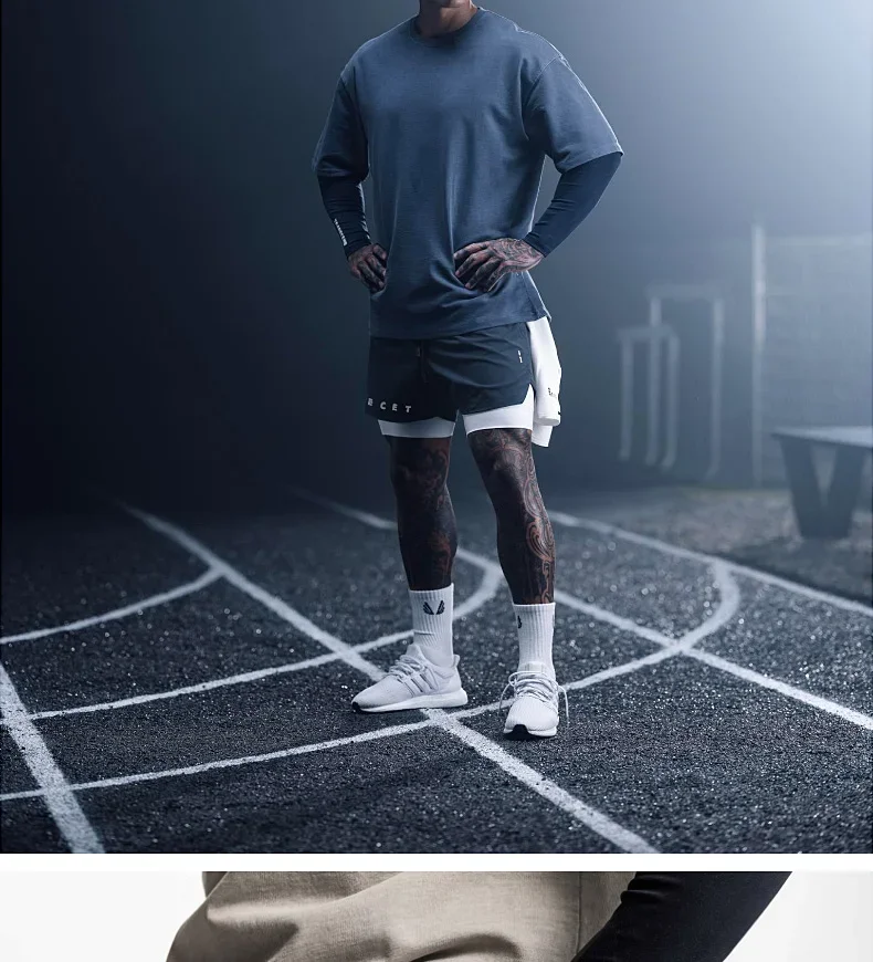 Mens Gyms Fitness 2 in 1 Quick Dry Shorts Summer Running Bodybuilding Jogging Casual Short Pants Workout Male Basketball Bottoms