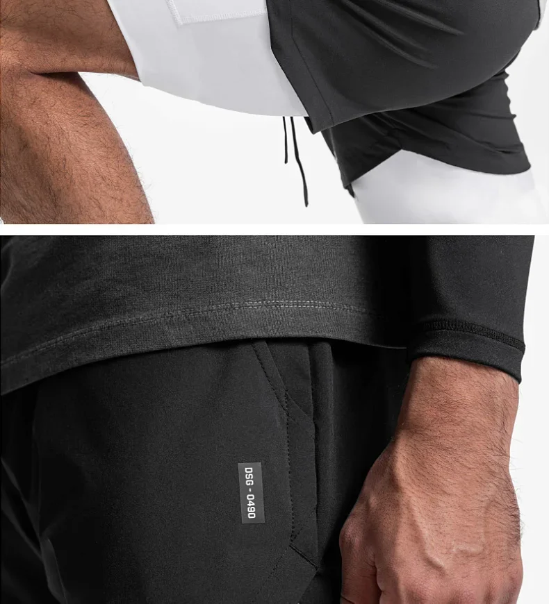 Mens Gyms Fitness 2 in 1 Quick Dry Shorts Summer Running Bodybuilding Jogging Casual Short Pants Workout Male Basketball Bottoms