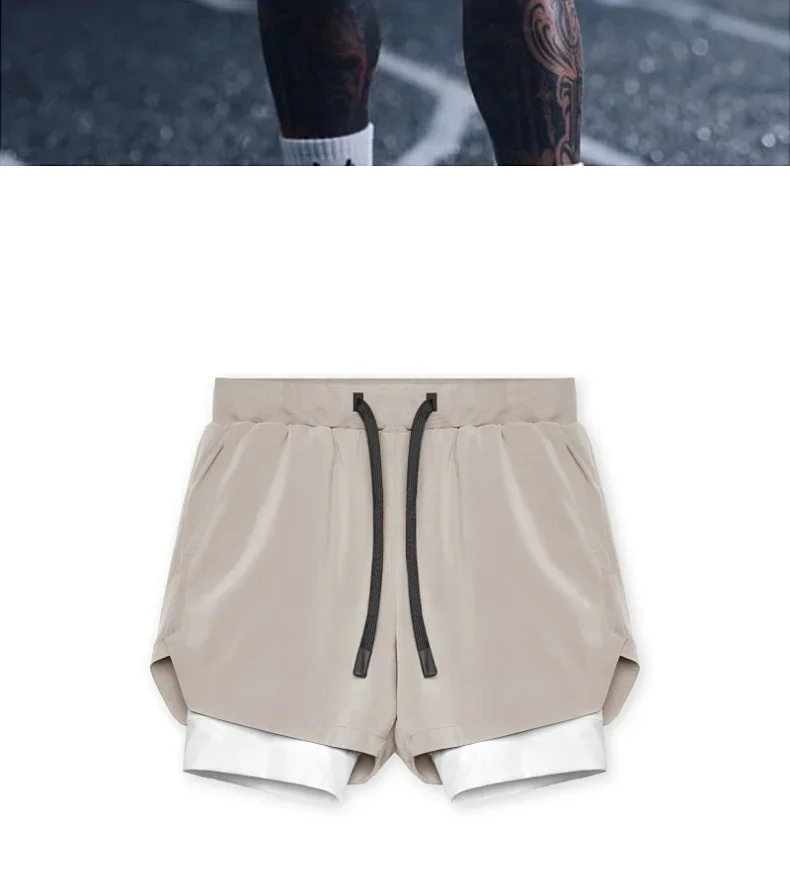 Mens Gyms Fitness 2 in 1 Quick Dry Shorts Summer Running Bodybuilding Jogging Casual Short Pants Workout Male Basketball Bottoms