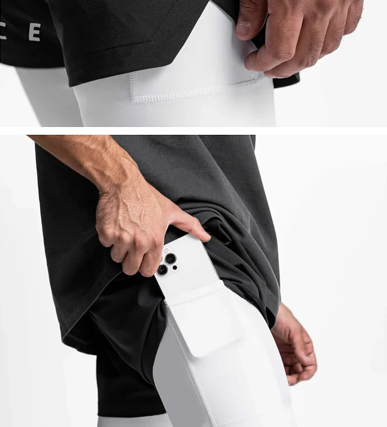 Mens Gyms Fitness 2 in 1 Quick Dry Shorts Summer Running Bodybuilding Jogging Casual Short Pants Workout Male Basketball Bottoms