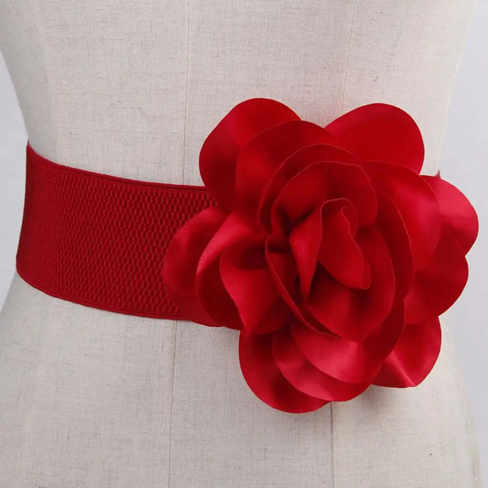 Ladies Large Flowers Wide Belt Dress Tight Elastic Cummerbund Spring Summer Waistband Fashion Party Waist Belts