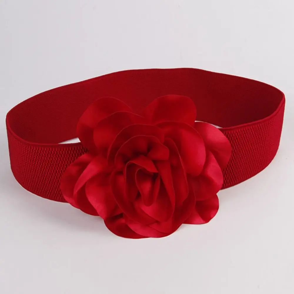 Ladies Large Flowers Wide Belt Dress Tight Elastic Cummerbund Spring Summer Waistband Fashion Party Waist Belts