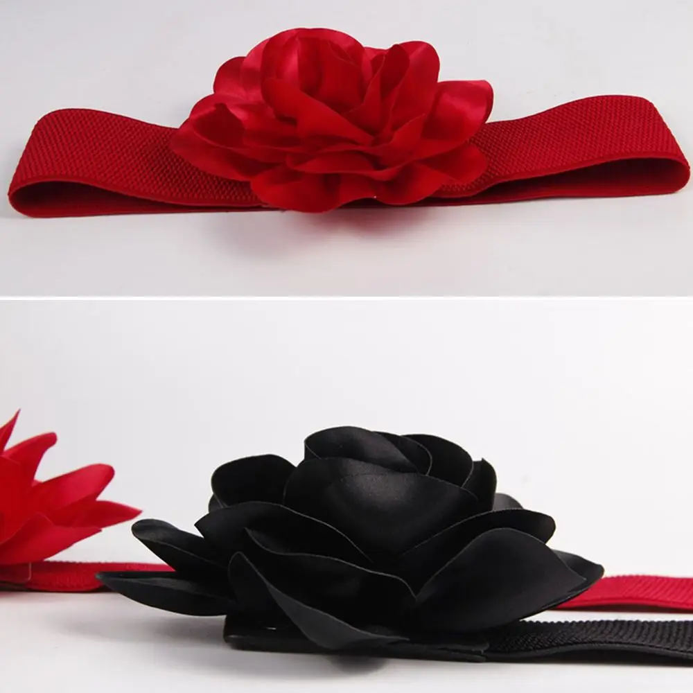 Ladies Large Flowers Wide Belt Dress Tight Elastic Cummerbund Spring Summer Waistband Fashion Party Waist Belts
